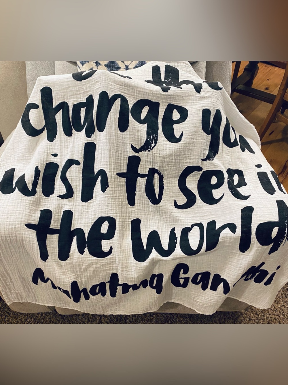 Be the Change Mahatma Gandhi Modern Burlap 100% Cotton Muslin Swaddle Blanket